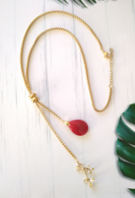 Red Jade & Branches with Leaves Slider Necklace