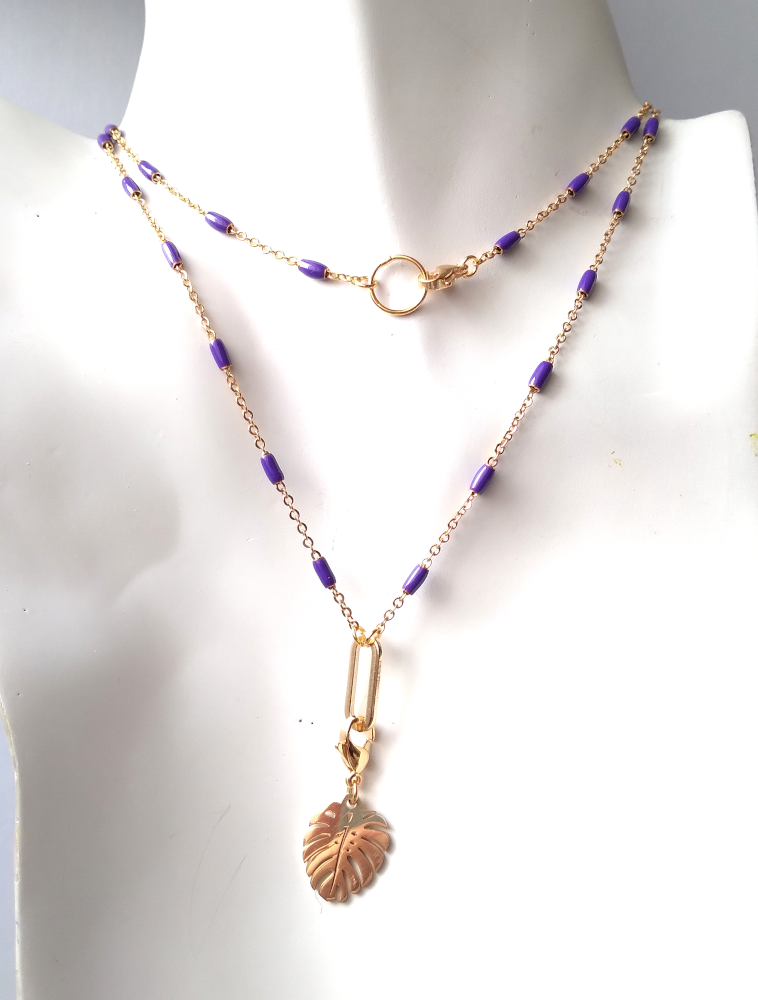 Roni Blue Chain with a Leaf Charm Layering Necklace