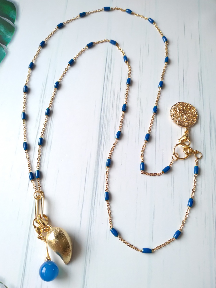 Roni Blue Chain with Sinamay, Mangga & Blue Agate Ball Charms