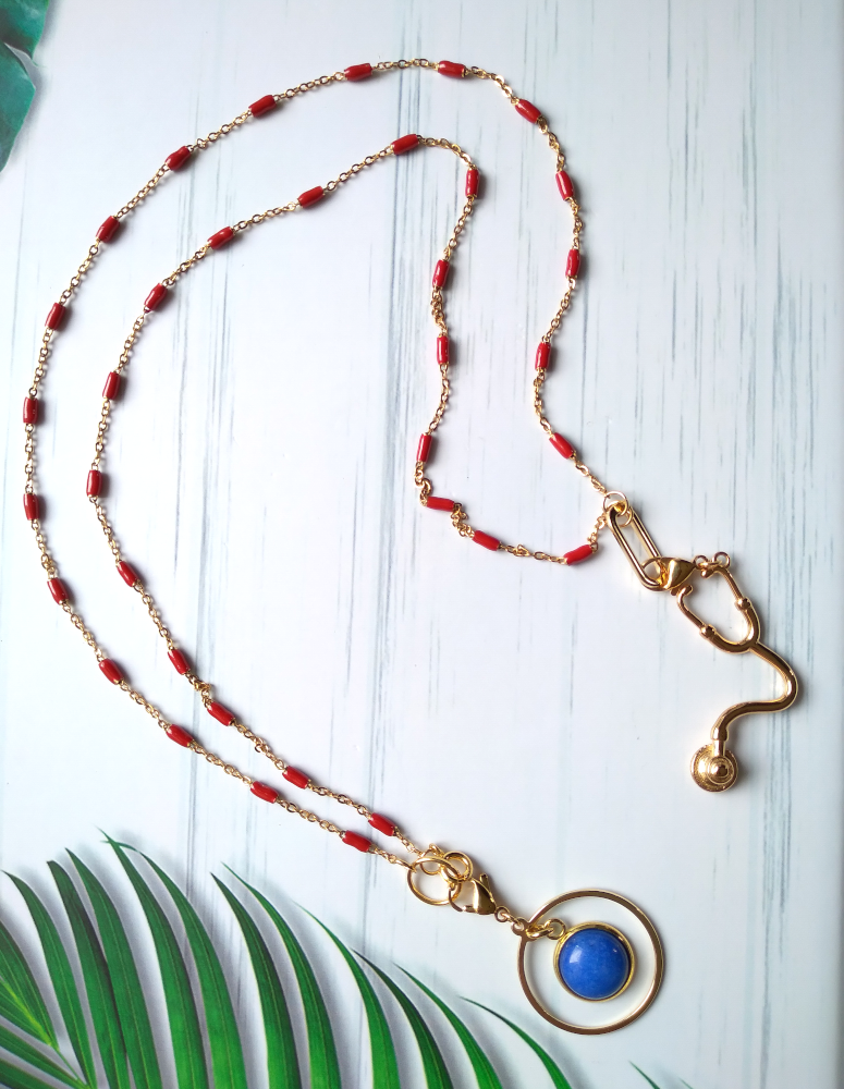 Roni Red Chain with a Stethoscope and Orbit Charms