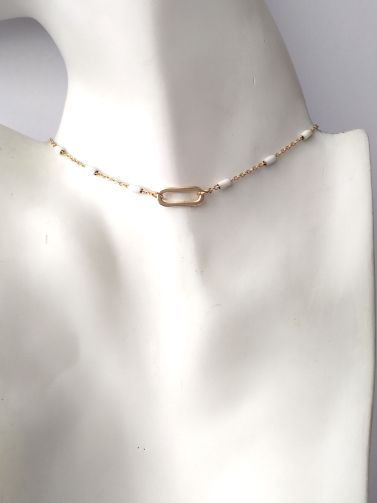 Roni Choker White Enamel Chain Necklace
