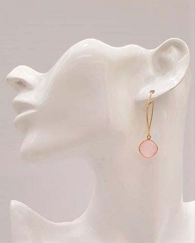 Rose Quartz Single Gem Drop V-hook Earrings