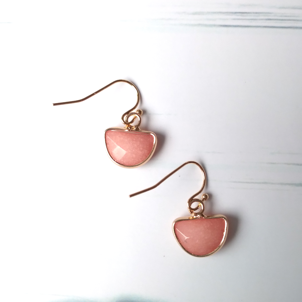 Pink Opal Halfmoon Single Gem Drop Earrings
