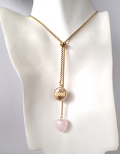 Rose Quartz Heart with Good Charm Affirmation Slider Necklace