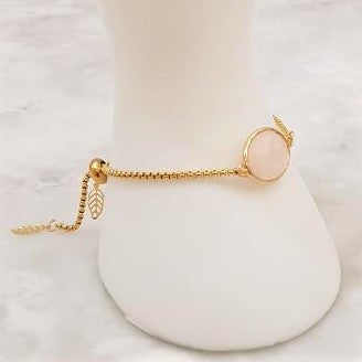 Rose Quartz Leaf Back Jeweled Slider Bracelet
