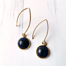 Round Lapis Lazuli Single Gem Drop V-hook Earrings