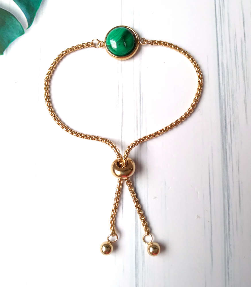 Round Malachite Jeweled Slider Bracelet