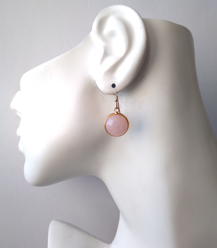 Round Rose Quartz Single Drop Earrings