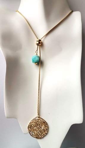 Amazonite Nugget with Sinamay Charm Slider Necklace