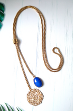 Sinamay with Oval Blue Jade Slider Necklace