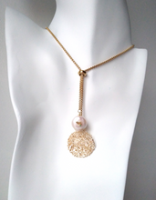 Sinamay Charm with Keshi Pearl and Leaf Slider Necklace