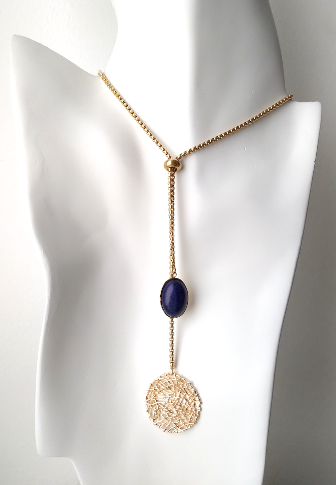 Sinamay with Oval Lapis Lazuli Slider Necklace