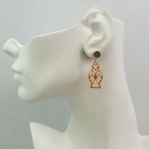 Smokey Quartz Round Stud with Lawin Dangling Earrings