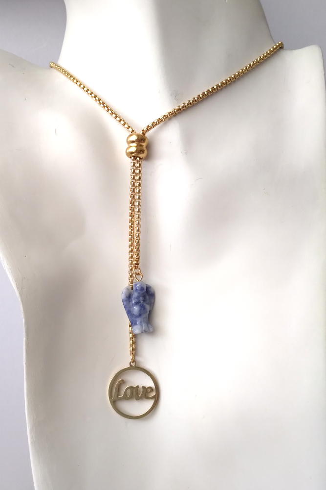 Sodalite Angel with Love Charm Slider Necklace