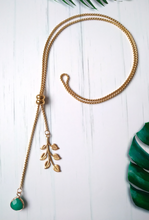 Teal Jade with Leaf Branch Charm Affirmation Slider Necklace