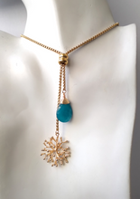 Teal Jade with Round Branch Coral Slider Necklace