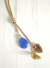 Teardrop Blue Jade with Engraved Heart Locket Slider Necklace