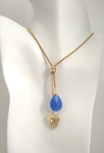 Teardrop Blue Jade with Engraved Heart Locket Slider Necklace