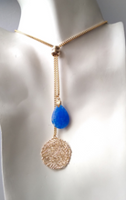 Sinamay with Teardrop Blue Jade Slider Necklace