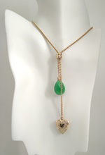 Teardrop Green Jade with Engraved Heart Locket Slider Necklace
