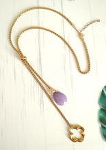 Teardrop Lavender Jade with 4 Leaf Clover Slider Necklace