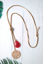 Sinamay with Teardrop Red Jade Slider Necklace
