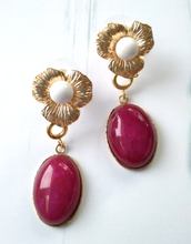 Textured Petal Studs with Howlite and Red Jade Drops
