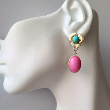 Textured Petal Studs with Turquoise & Pink Jade Drops