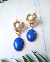 Textured Petal Studs with Howlite and Blue Jade Drops