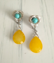 Textured Petal Studs with Turquoise Howlite and Yellow Jade Drops