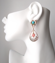 Textured Petal Turquoise Brass Studs with Peach Jade Detachable Dangles