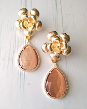 Textured Rose Stud with Haloed Tiger's Eye Earrings