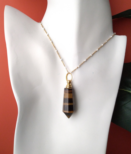 Tiger's Eye Arrowhead Essential Oil Bottle Pendant gold