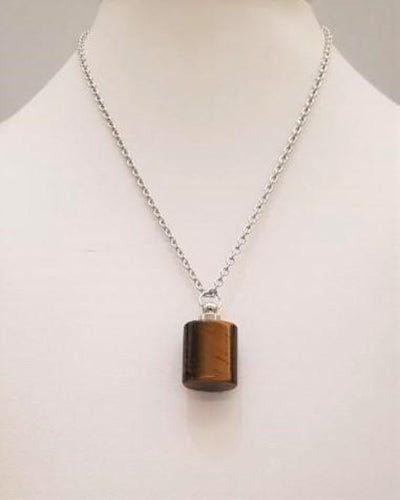 Tiger's Eye Square Essential Oil Bottle Pendant Silver