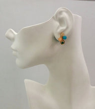 Blue, Green & Citrus Quartz  Studs with carved White Jade Lily Dangle Twinset Earrings
