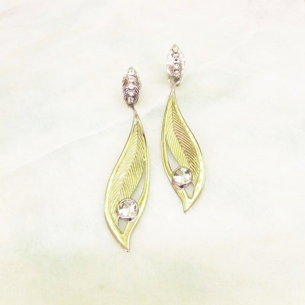 White Topaz Stud with White Topaz leaf Twinset Earrings