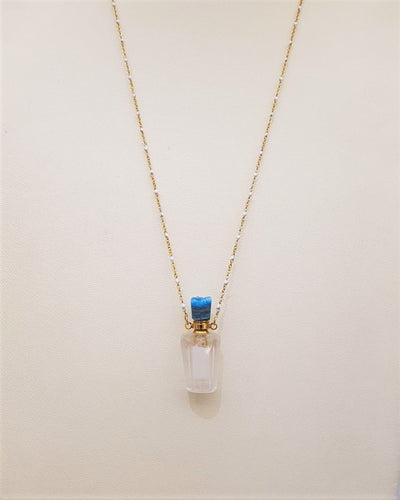 White Quartz with Turquoise Cap Essential Oil Bottle Pendant