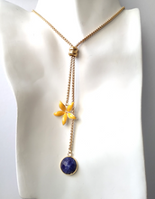 Yellow Enamel Flower with Lapis Lazuli Slider Necklace